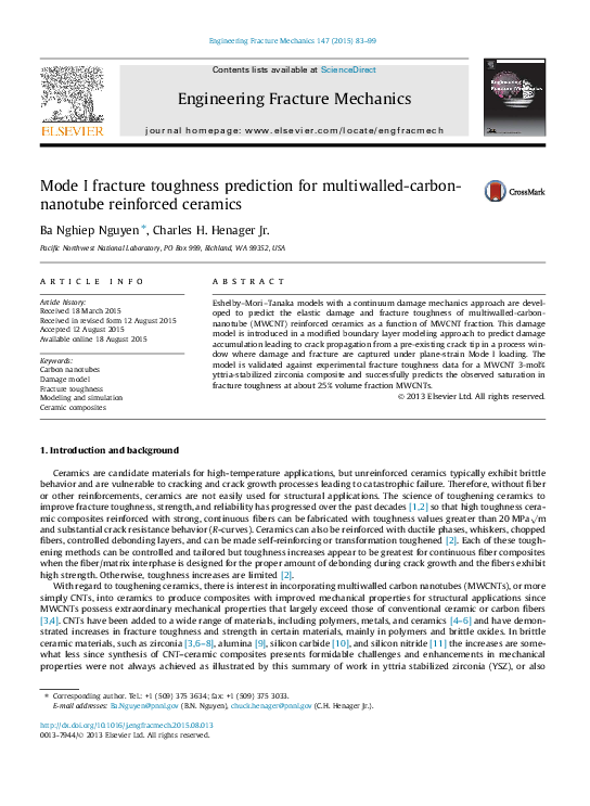 (PDF) Mode I fracture toughness prediction for multiwalled-carbon ...