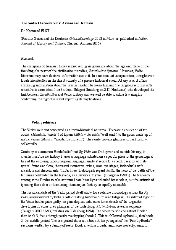 First page of “The conflict between Vedic Aryans and Iranians”