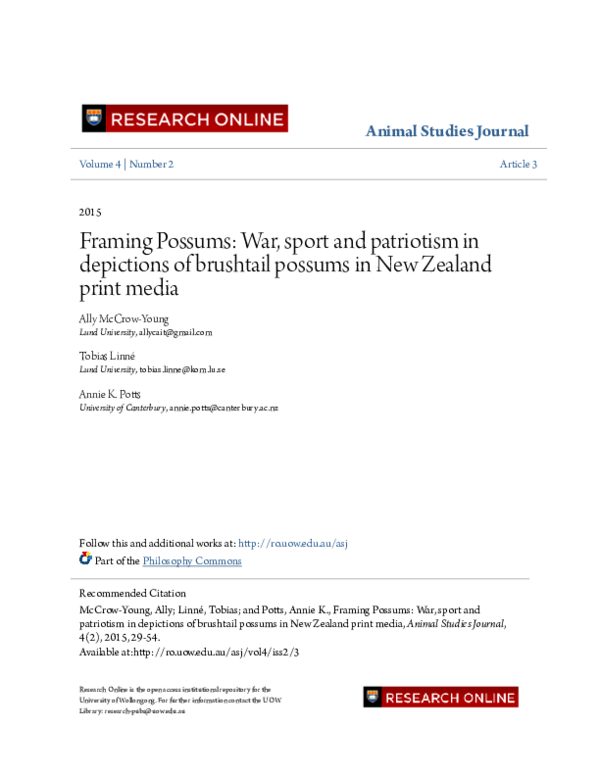 Framing Possums War, sport and patriotism in depictions of brushtail