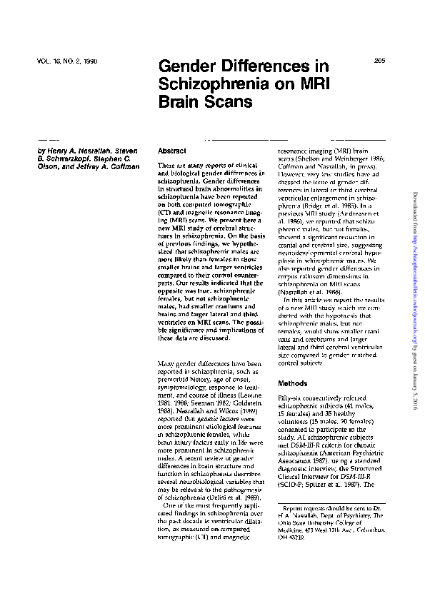 (PDF) Gender Differences in Schizophrenia on MRI Brain Scans