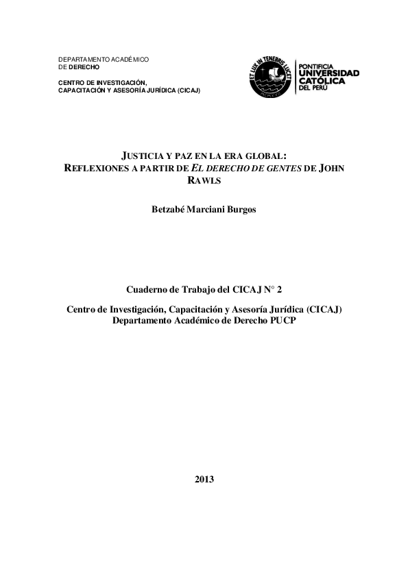 Justicia y paz en la era global. Reflexiones a partir de El derecho de gentes de John Rawls