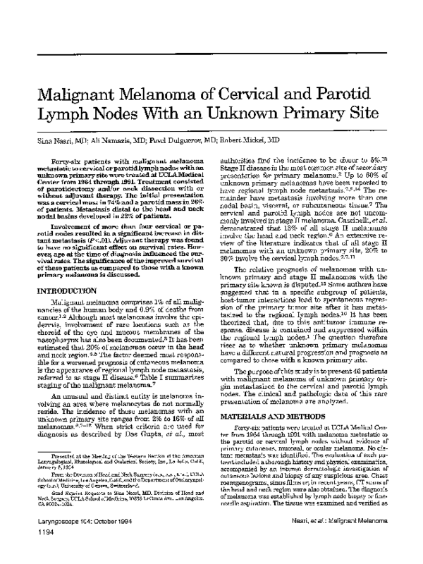 (PDF) Malignant Melanoma of Cervical and Parotid Lymph Nodes With an ...