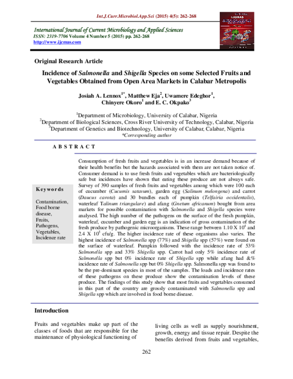 (PDF) Incidence of Salmonella and Shigella Species on some Selected ...