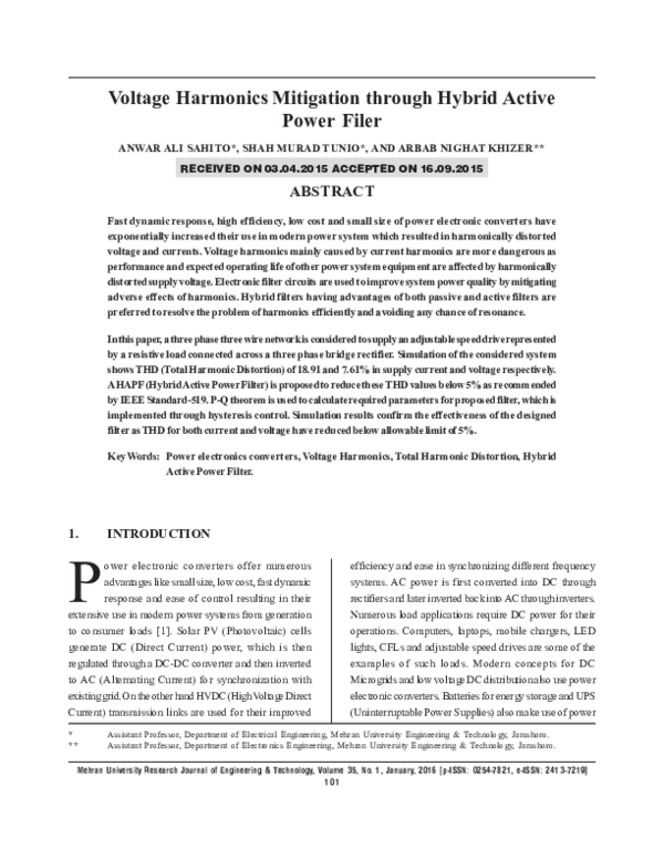 (PDF) Voltage Harmonics Mitigation through Hybrid Active Power Filer