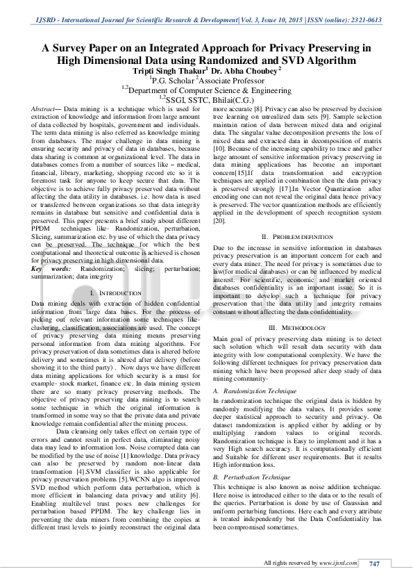 (PDF) A Survey Paper on an Integrated Approach for Privacy Preserving ...