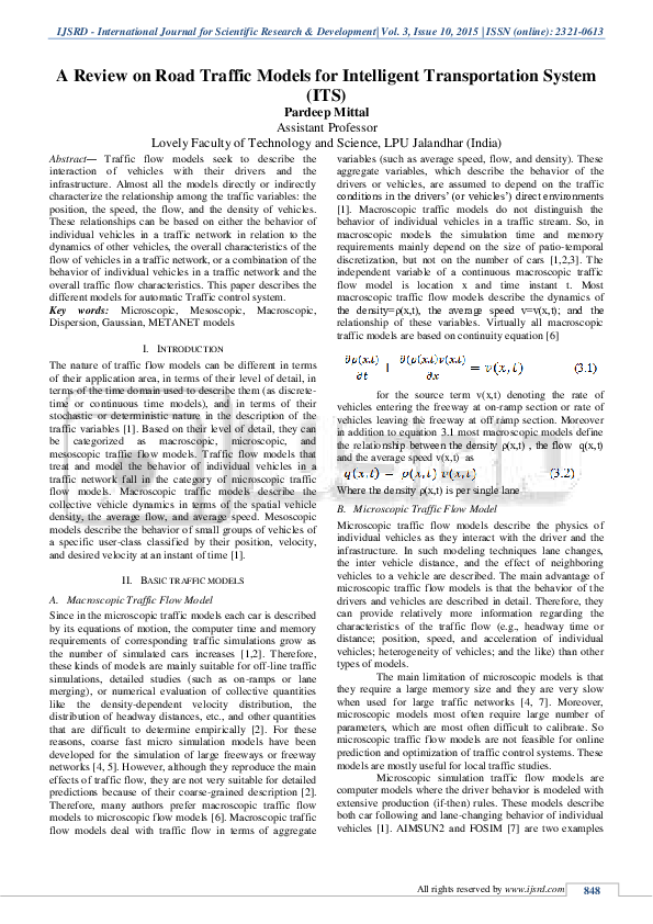 (PDF) A Review on Road Traffic Models for Intelligent Transportation ...