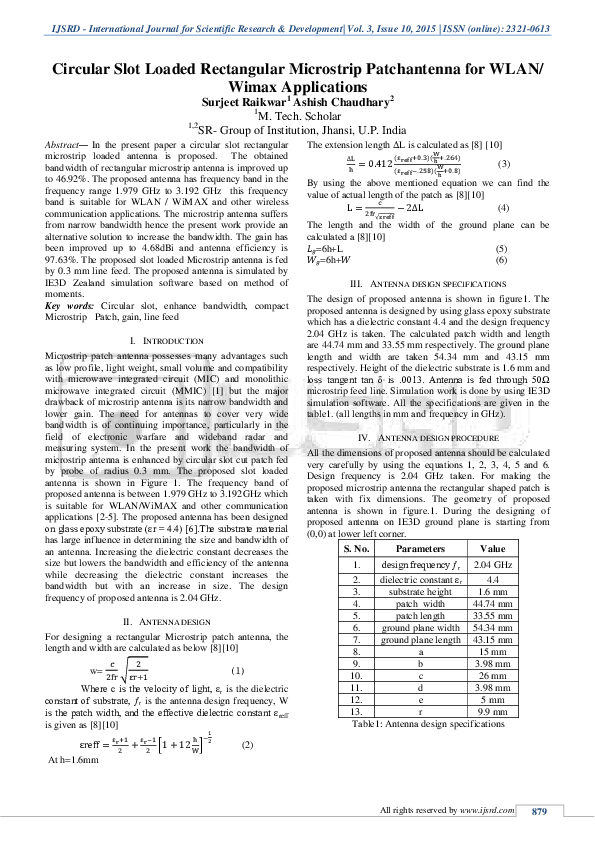 (PDF) Circular Slot Loaded Rectangular Microstrip Patch Antenna For ...