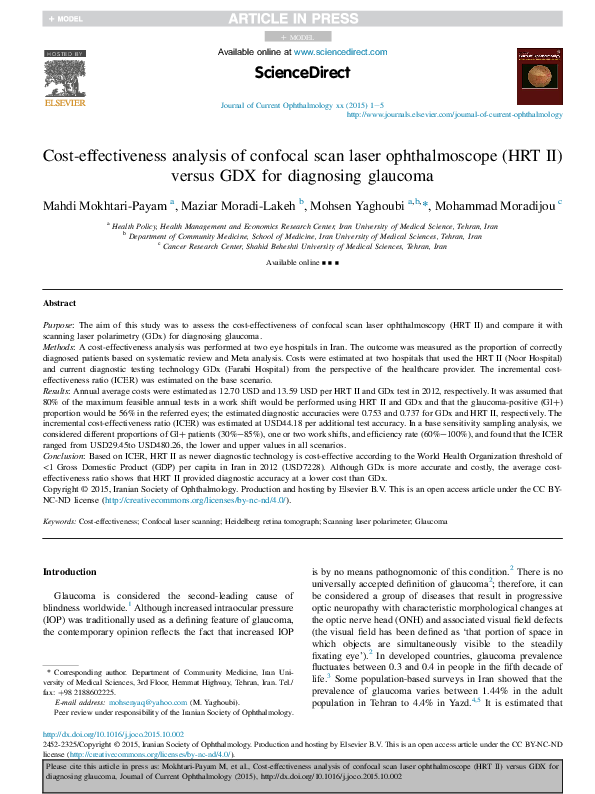 (PDF) Costeffectiveness analysis of confocal scan laser ophthalmoscope