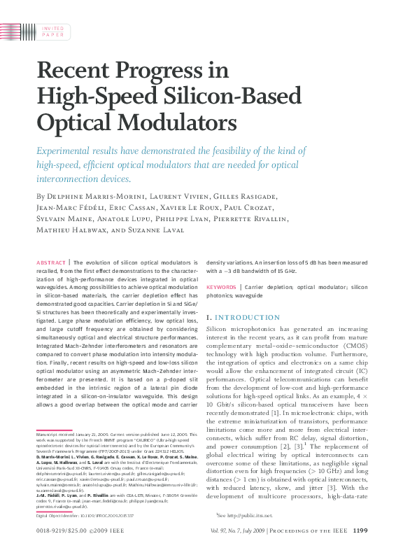 (PDF) Recent Progress in High-Speed Silicon-Based Optical Modulators
