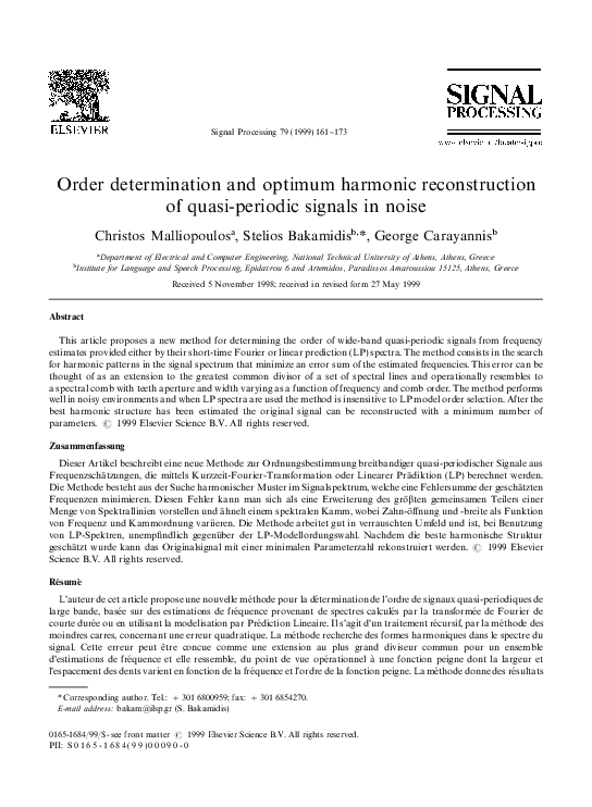 (PDF) Order determination and optimum harmonic reconstruction of quasi ...