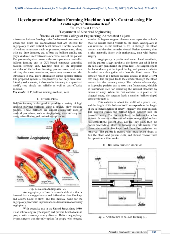 (PDF) Development of Balloon Forming Machine and its Control Using PLC
