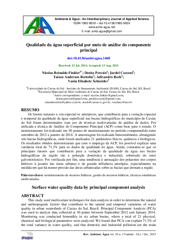 (PDF) Surface water quality data by principal component analysis