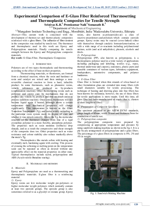 (PDF) Experimental Comparison of E-Glass Fiber Reinforced Thermosetting ...