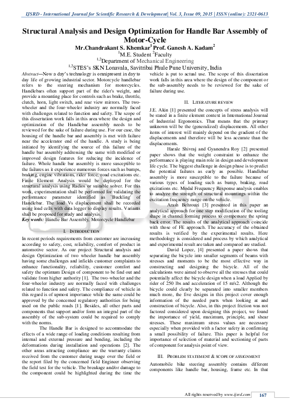 (PDF) Structural Analysis and Design Optimization for Handle Bar ...