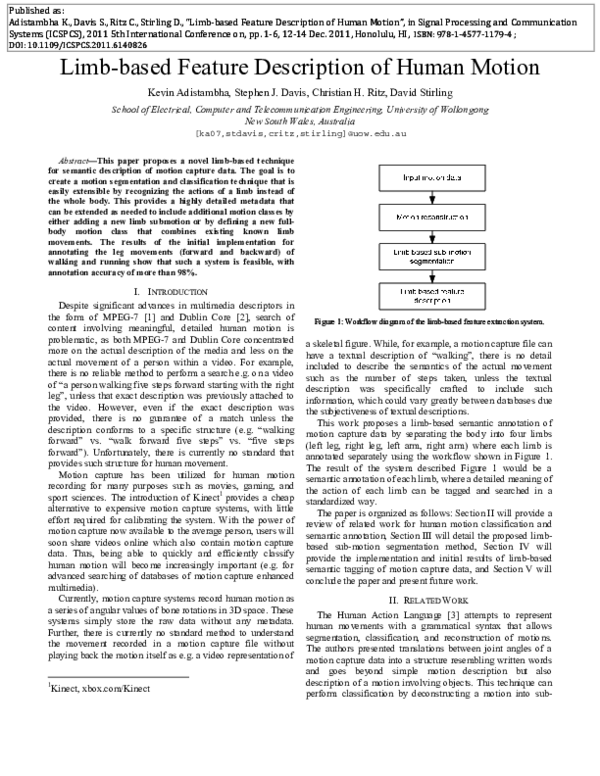 Limb-based feature description of human motion