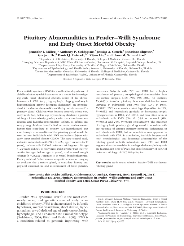 (PDF) Pituitary abnormalities in PraderWilli syndrome and early onset