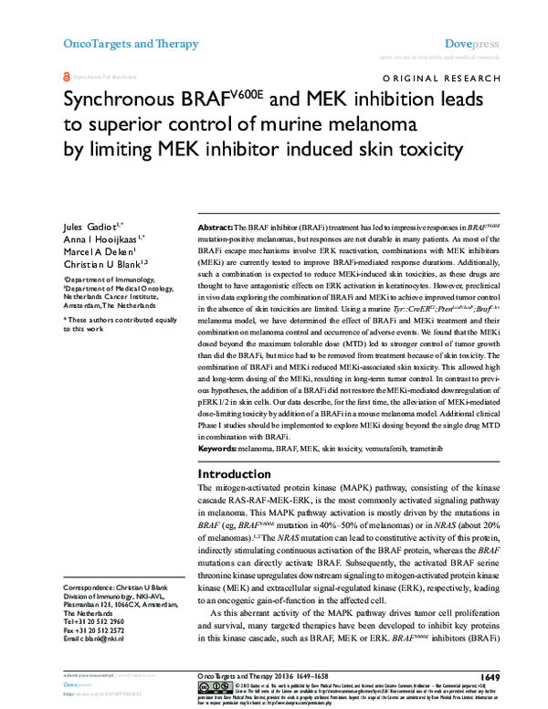 (PDF) Synchronous BRAFV600E and MEK inhibition leads to superior ...