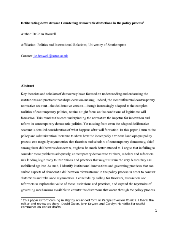 (DOC) Deliberating downstream: Countering democratic distortions in the ...
