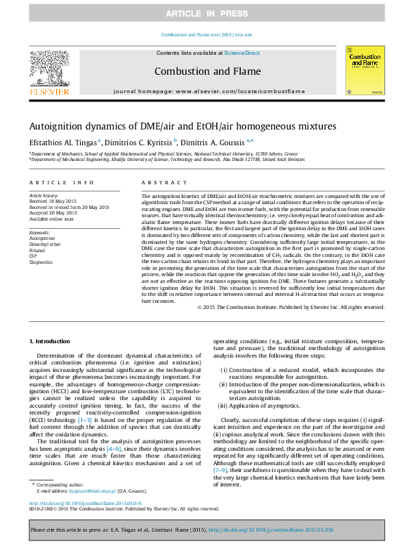 (PDF) Combustion and flame 2015 Dimitrios Kyritsis Academia.edu