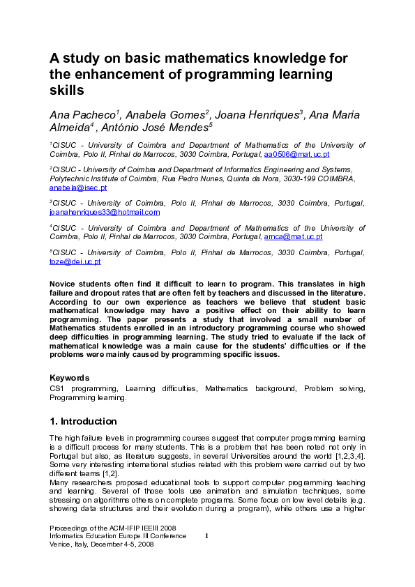 (DOC) A study on basic mathematics knowledge for the enhancement of ...