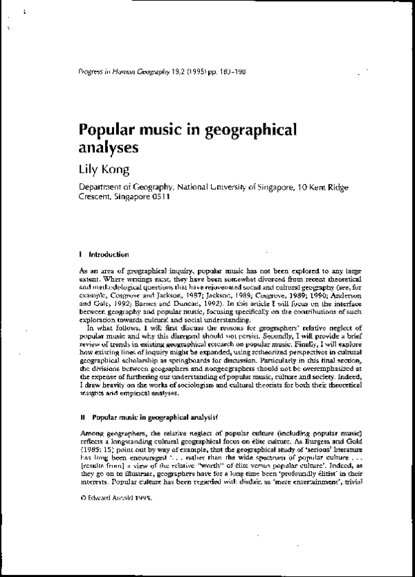 (PDF) Popular music in geographical analyses