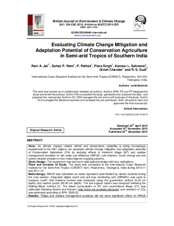 (PDF) Evaluating Climate Change Mitigation and Adaptation Potential of ...