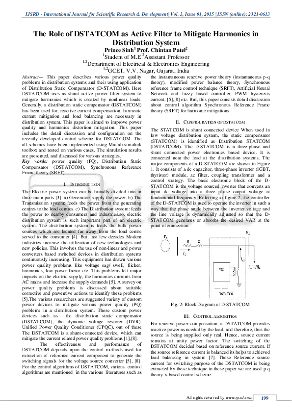 (PDF) The Role of DSTATCOM as Active Filter to Mitigate Harmonics in ...