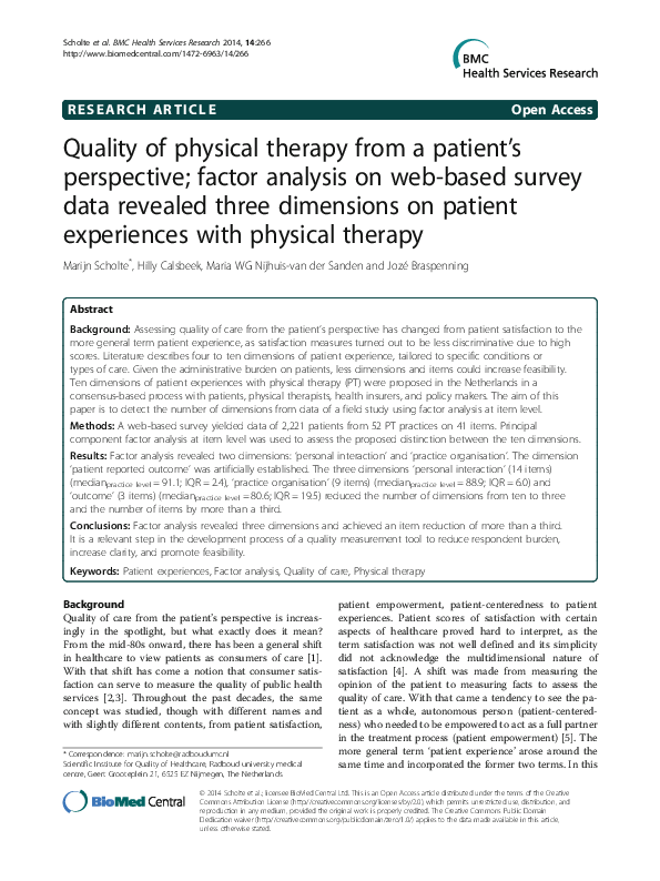 (PDF) Quality of physical therapy from a patient's perspective: factor ...