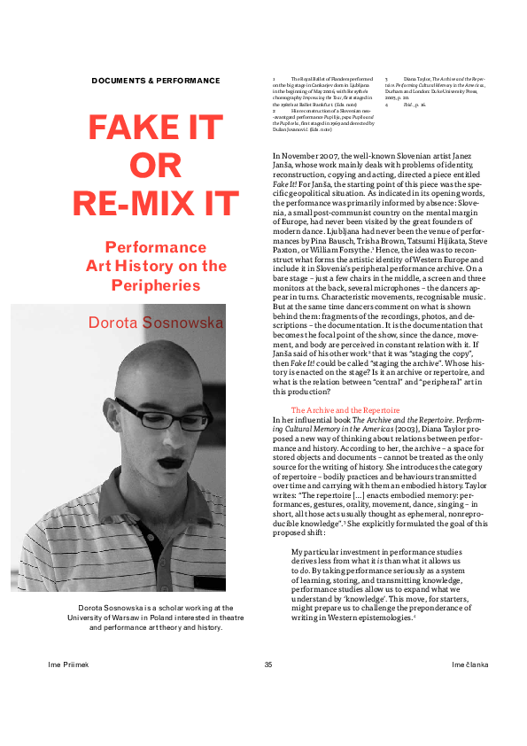 (PDF) Fake it or Re-mix it. Performance Art History on the Peripheries