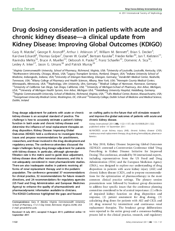 (PDF) Drug dosing consideration in patients with acute and chronic ...
