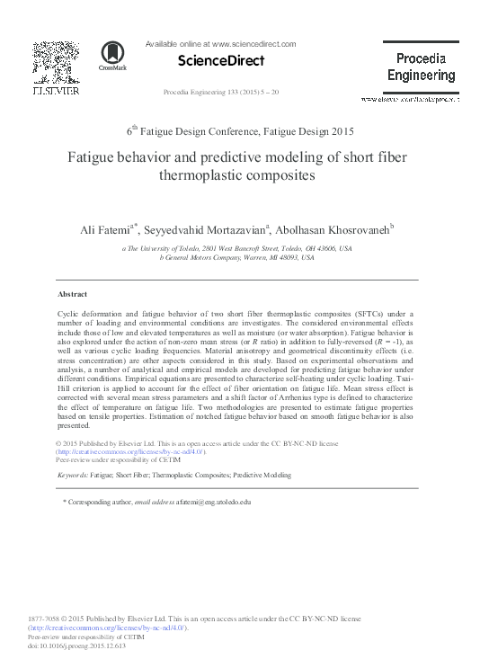 (PDF) Fatigue Behavior and Predictive Modeling of Short Fiber ...