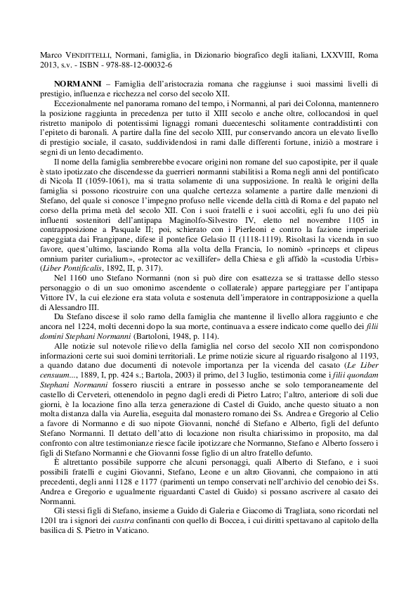 (PDF) Normanni, famiglia, in Dizionario biografico degli italiani