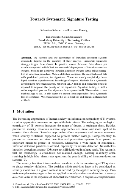 (PDF) Towards Systematic Signature Testing