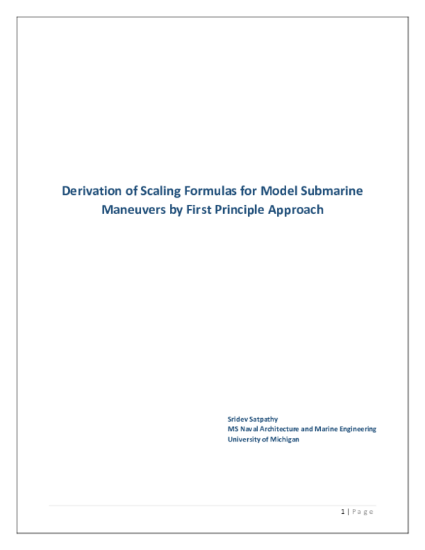 (PDF) Derivation of Scaling Formulas for Model Submarine Maneuvers by ...