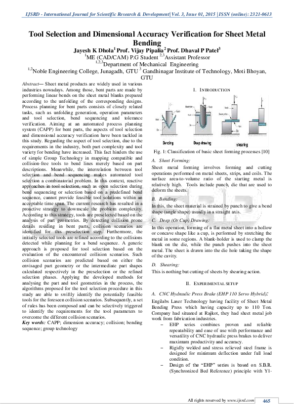 (PDF) tool selection and dimensional accuracy verification for sheet