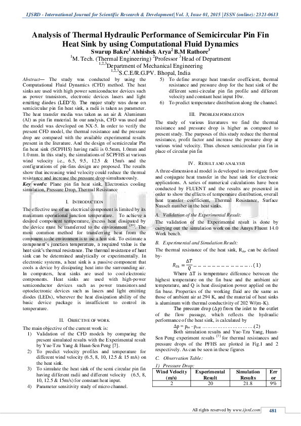 (PDF) Analysis of Thermal Hydraulic Performance of Semicircular Pin Fin ...