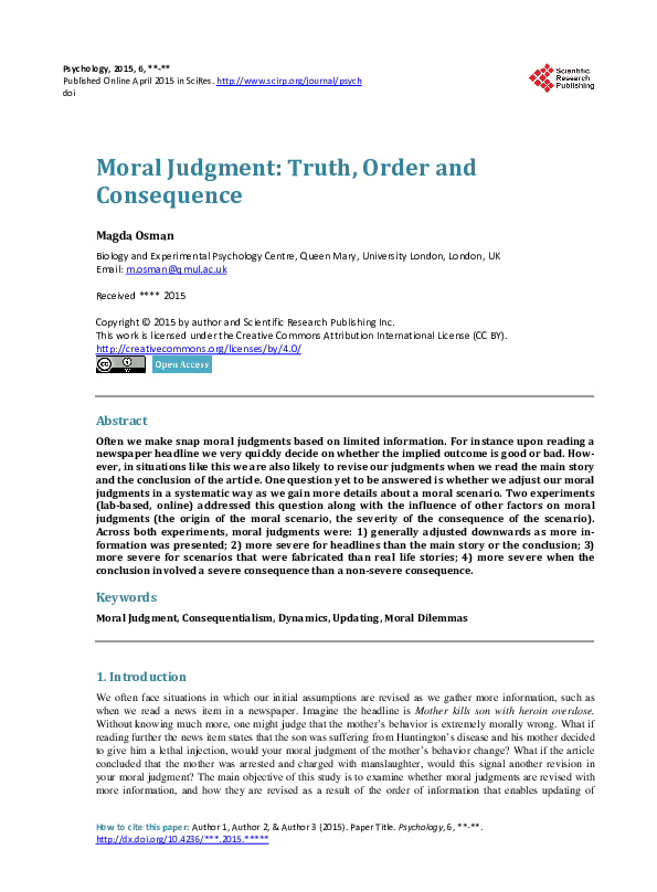 (PDF) Moral Judgment: Truth, Order and Consequence