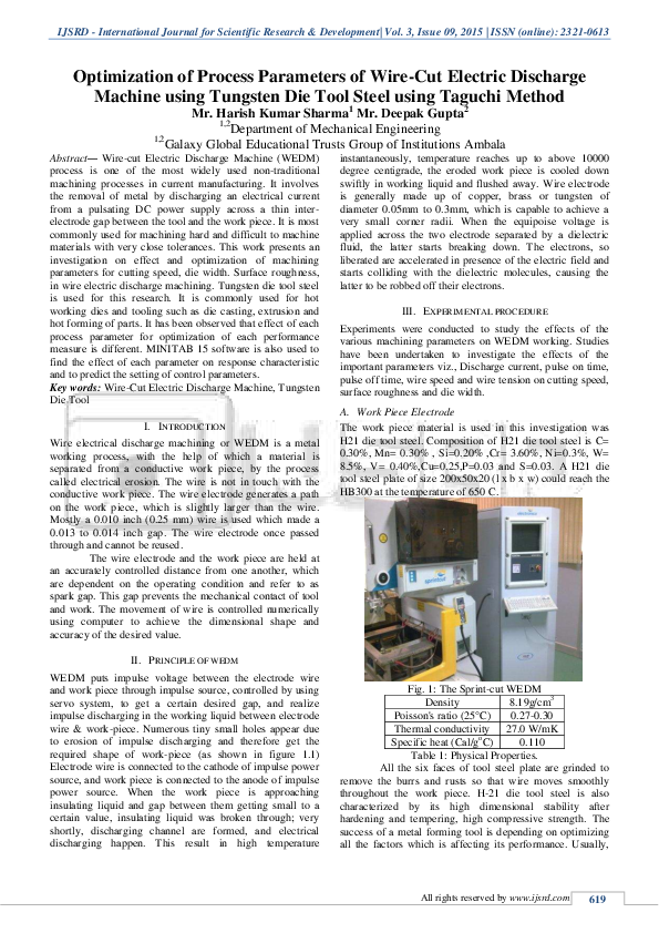 (PDF) Optimization of Process Parameters of Wire-Cut Electric Discharge ...