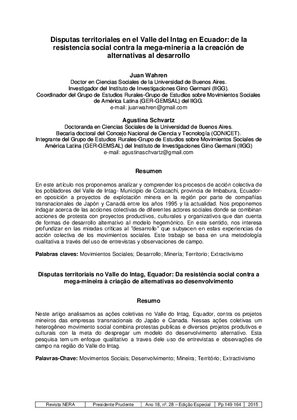 Pdf Disputas Territoriales En El Valle Del Intag En Ecuador De La