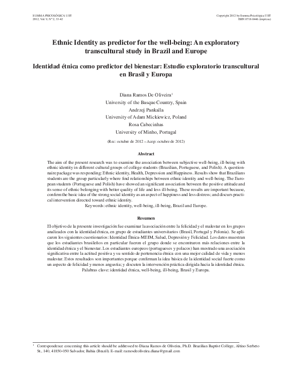 (PDF) Ethnic Identity as predictor for the well-being: An exploratory ...