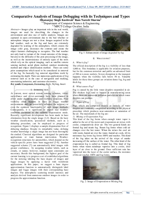 (PDF) Comparative Analysis of Image Defogging with its Techniques and