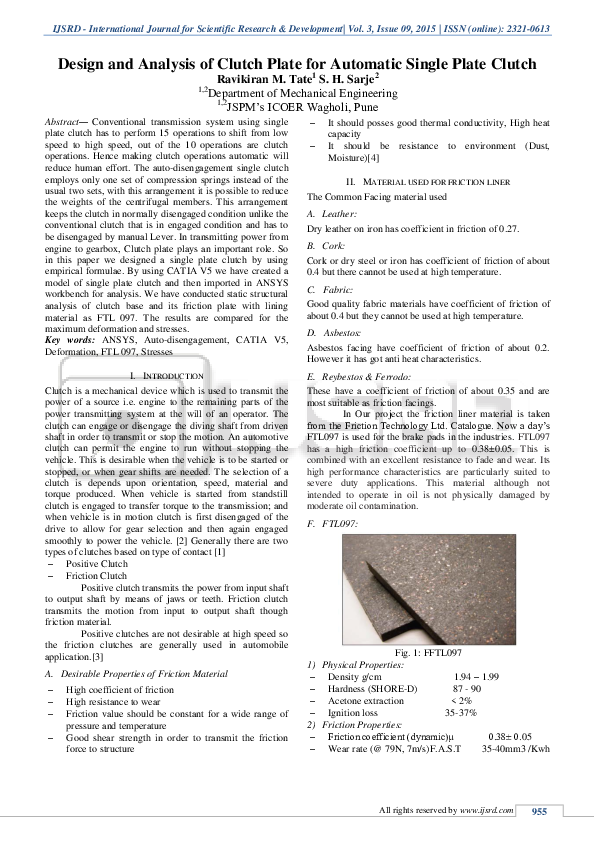 (PDF) Design and Analysis of Clutch Plate for Automatic Single Plate