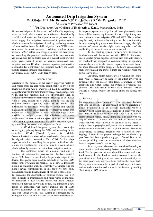 (PDF) Automated Drip Irrigation System IJSRD Journal Academia.edu