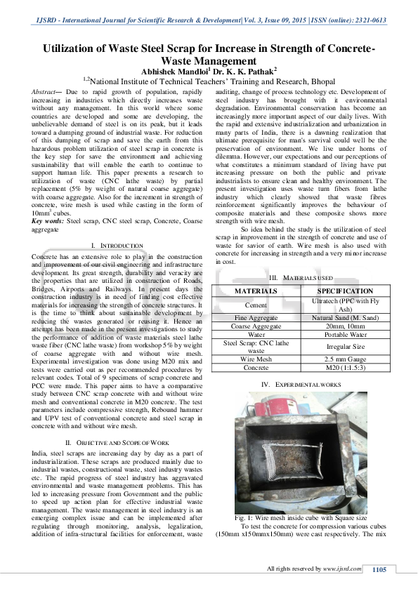 (PDF) Utilization of Waste Steel Scrap for Increase in Strength of ...