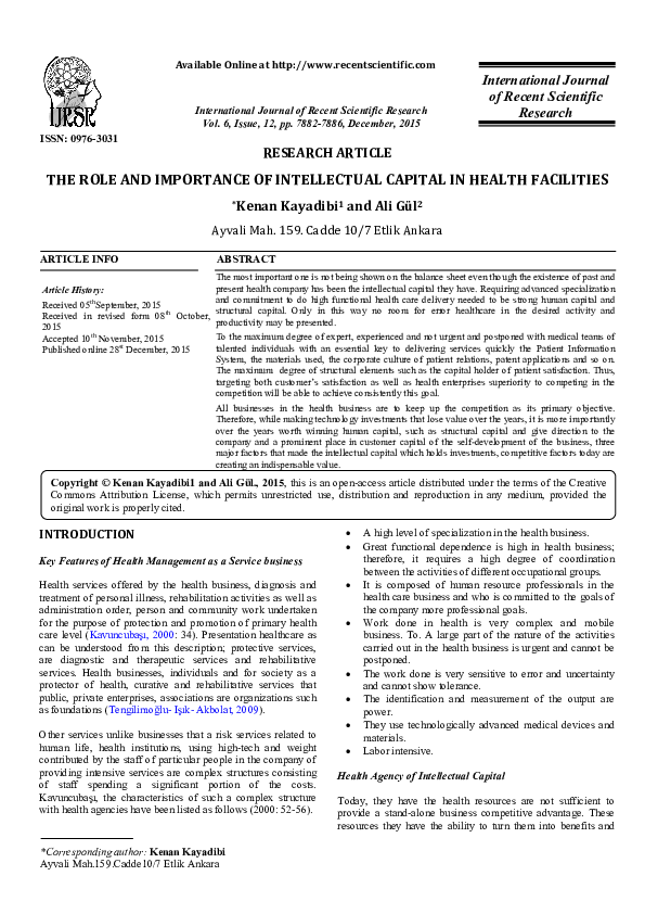 (PDF) The role and importance of intellectual capital in health facilities