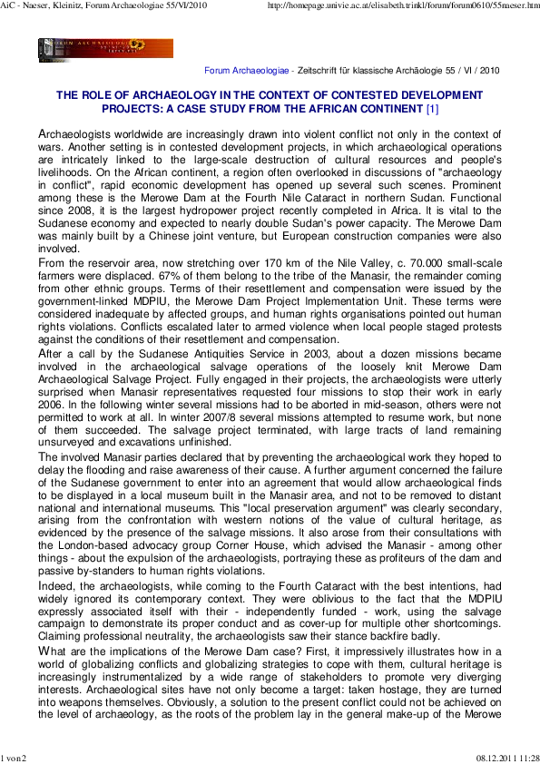 The role of archaeology in the context of contested development ...