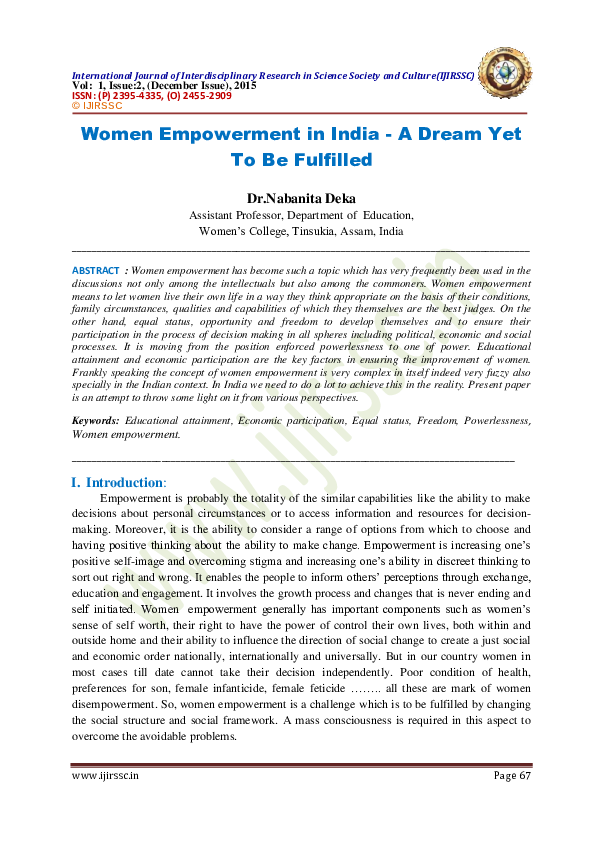 (PDF) A STUDY ON WOMEN EMPOWERMENT IN INDIA | Journal ijmr.net.in(UGC ...