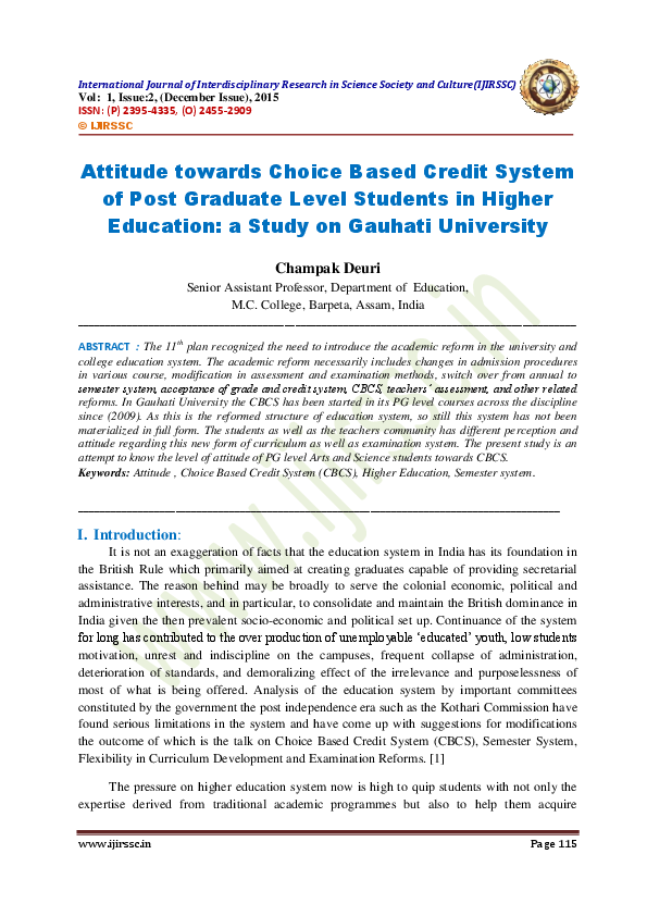 Attitude towards Choice Based Credit System of Post Graduate Level ...