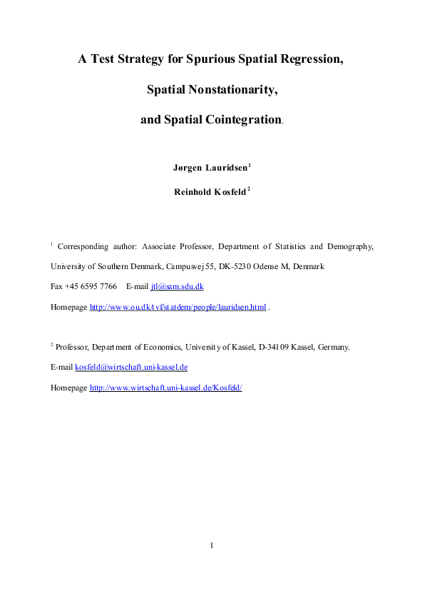 (PDF) A test strategy for spurious spatial regression, spatial ...