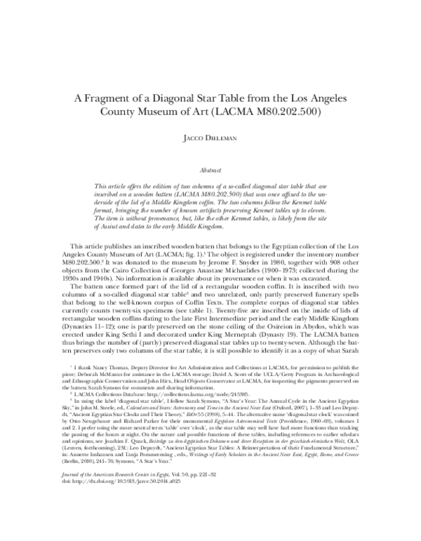 (PDF) A Fragment of a Diagonal Star Table from the Los Angeles County
